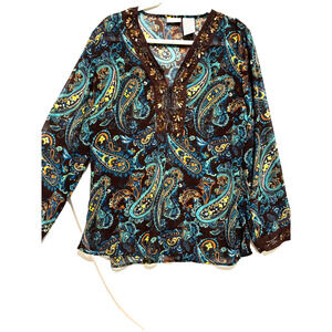 Y2k Women L Sheer Tunic Top V-Neck Sequin Beads Coquette Fairy Whimsy Bella Swan